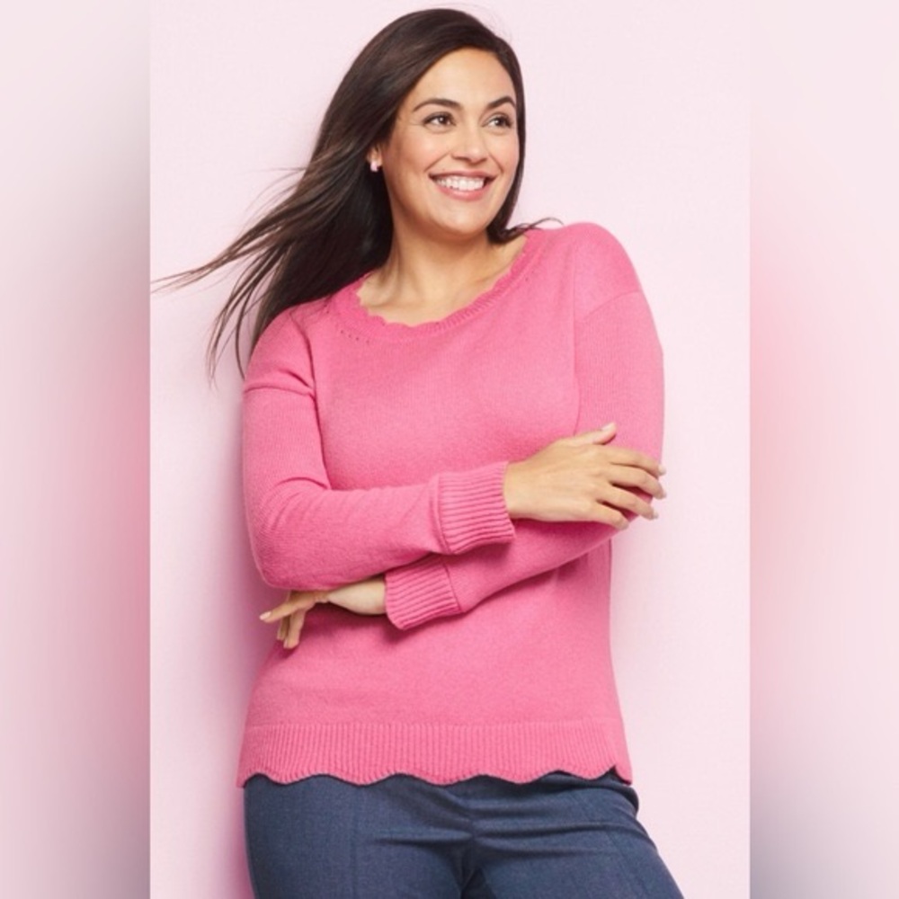 Talbots scallop trim pink pullover sweater size LP